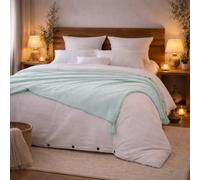 HOME LINGE PASSION Bout de Lit/Édredon/Chemin de lit en 100% Gaze de Coton 90x200 cm Vert d'eau