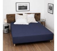 Home Linge Passion - Drap Housse 100% Coton 160x200 cm - Bonnet 25 cm - Bleu
