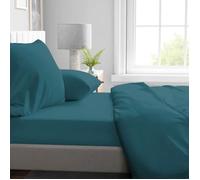 Home Linge Passion Drap Housse HP72120 Microfibre 82 g, 90 x 190 cm, Bonnet 30 cm, Bleu Canard - Pour Lit 1 Personne, Facile d'Entretien