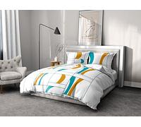 Home Linge Passion, Housse de Couette - 3 Pièces, 100% Coton - 57 Fils, 2 Personnes - 220x240 cm, Atoll Turquoise-Orange Blanc
