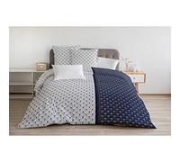 Home Linge Passion, Housse de Couette - 3 Pièces, 100% Coton - 57 Fils, 2 Personnes - 220x240 cm, Rainbow Bleu Marine 62549 Bleu/Blanc