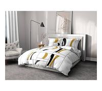 Home Linge Passion | Housse de Couette - 3 Pièces | 100% Coton - 57 Fils | 2 Personnes - 240x260 cm | Atoll Noir-Moutarde