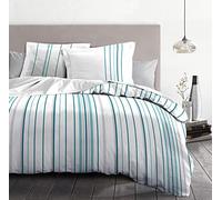 Home Linge Passion | Housse de Couette - 3 Pièces | 100% Coton - 57 Fils | 2 Personnes - 240x260 cm | Bellamy Blanc Bleu,
