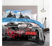 Home Linge Passion Parure de Couette 100% Coton 220x240 cm Dream in Paris Bleu