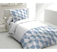 HOME LINGE PASSION Parure de Couette 140x200 cm - 2 pièces - Percale de Coton Douce - Housse + taie - Bleu - Modèle La Gitane