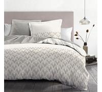 HOME LINGE PASSION Parure de Couette 200x200 cm - 3 pièces - Percale de Coton Douce - Housse + taies - Blanc & Beige - Modèle L'élégante