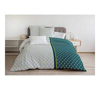 HOME LINGE PASSION Parure de couette Rainbow 220x240 cm 100% coton 3 pièces Bleu-vert, curry, blanc