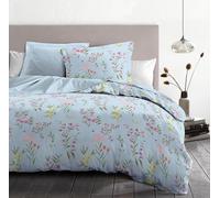 HOME LINGE PASSION Parure de Couette 220x240 cm - 3 pièces - Percale de Coton Douce - Housse + taies - Bleu Pastel - Modèle La flamboyante