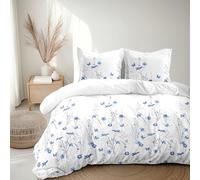 HOME LINGE PASSION Parure de Couette 220x240 cm en Percale de Coton Douce - Housse + taie - Blanc et Bleu - L'insoumise