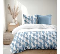 HOME LINGE PASSION Parure de Couette 220x240 cm en Percale de Coton Douce - Housse + taie - Bleu - Modèle La Gitane
