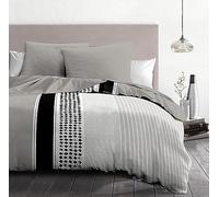 Home Linge Passion Parure de Couette 220x240 Mimosa Noir- Housse imprimée + taie - Douce, légère et Facile d'entretien - Motifs Modernes