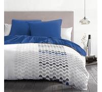 Home Linge Passion Parure de Couette 240x260 Ambroisie Bleu - Housse imprimée + taie - Douce, légère et Facile d'entretien - Motifs Modernes