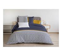 Home Linge Passion - Parure de Couette 240x260 cm - 100% Coton 57 Fils - Housse + 2 Taies - Motif Tilt Bleu Navy