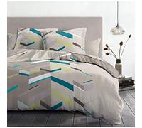 Home Linge Passion - Parure de Couette 240x260 cm - 100% Coton - Housse + 2 Taies - Motif Marco Taupe