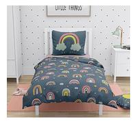Home Linge Passion Parure de Couette Enfant 100% Coton 57 Fils 140x200 cm Bleu Canard Rainbow