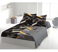 Home Linge Passion - Parure de Drap 240x300 cm - 100% Coton 57 Fils - Drap Plat + 2 Taies - Motif Marco Yellow