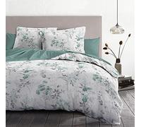 HOME LINGE PASSION - Parure de Drap 240x300 cm - 100% Coton 57 Fils - Drap Plat + 2 Taies - Motif Pompadour Vert