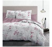 Home Linge Passion Parure de lit 220x240 cm 100% Coton, Housse de Couette avec 2 taies, Motif Pompadour Blanc et Rose, Douce, Respirante et résistante