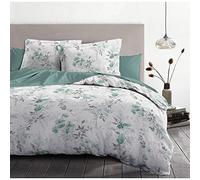 Home Linge Passion - Parure de Lit 240x260 cm 100% Coton 57 Fils - Housse de Couette avec 2 Taies d’Oreiller - Motif Pompadour Blanc et Vert - Douce, Respirante et Résistante