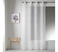 Home Maison 09366-8-AL Voilage Etamine Brodé avec Oeillets Ronds Blanc/Argent 140 x 260 cm