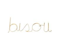 Home Maison - Mot Fil de Laiton Doré Bisou - Accessoires Déco - Métal - Design Moderne et Raffiné - Typographie Fluide et Douce - Idéal pour Murale Salon Chambre Bureau - Dimensions 22 x 9 cm - Doré