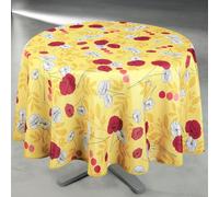 Home Maison - Nappe Anti-Tâche Ronde Motif Coquelicots - Polyester - Traitement Anti-Tâche - Linge de Table pour Intérieur ou Extérieur - Ø160 cm - Jaune