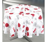 Home Maison - Nappe Anti-Tâche Ronde Motif Coquelicots - Polyester - Traitement Anti-Tâche - Linge de Table pour Intérieur ou Extérieur - Ø160 cm - Blanc
