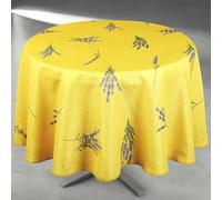 Home Maison - Nappe Anti-Tache Ronde Motif Lavande - Polyester - Linge de Table Imperméable - Usage Intérieur Extérieur - Facile Entretien Lavable - Ø 160 cm - Jaune