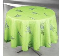 Home Maison - Nappe Anti-Tache Ronde Motif Lavande - Polyester - Linge de Table Imperméable - Usage Intérieur Extérieur - Facile Entretien Lavable - Ø 160 cm - Vert
