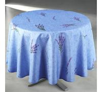 Home Maison - Nappe Anti-Tache Ronde Motif Lavande - Polyester - Linge de Table Imperméable - Usage Intérieur Extérieur - Facile Entretien Lavable - Ø 160 cm - Bleu