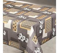 Home Maison - Nappe Anti Taches Motif Fleur et Forme Géométrique - 100% Polyester-Fibre - Design Fleuri et Géométrique - Linge de Table Moderne - Usage Intérieur et Extérieur - 145 x 240 cm - Gris