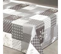 Home Maison - Nappe Enduite Anti Taches Motif Floral Ginko - 100% Polyester - Linge de Table Rectangle - Lavable en Machine - Usage Intérieur et Extérieur - 145 x 300 cm - Gris
