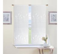 Home Maison - Paire de Petits Voilages Brodés pour Fenêtre - Polyester 100% - Motif à Motifs - Passe-Tringle Intégré - Installation Facile - 60 x 120 cm - Blanc