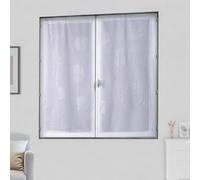 Home Maison - Paire de Petits Voilages en Étamine Motif Argent - Polyester - Ourlet Passe Tringle - Fenêtre Salon Chambre Cuisine - 45 x 120 cm - Blanc