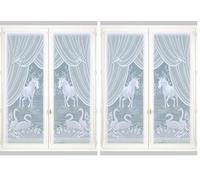 Home Maison - Paire de Petits Voilages Esprit Équestre - Polyester - Motifs Floraux et Animaux - Tunnel Passe Tringle - Transparent Tamisant - Fenêtre Salon Chambre - 60 x 120 cm - Blanc (Lot de 2)