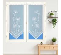 Home Maison - Paire de Vitrages Base Découpée Dentelle - 100% Polyester - Motif Floral Stylisé - Passe-Tringle Intégré - Prêt à Poser - 60 x 120 cm - Blanc