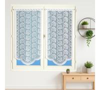 Home Maison - Paire de Vitrages Dentelle Base Arrondie Feuilles - 100% Polyester - Maille Légère - Motif Feuilles Cœur - Passe-Tringle Intégré - Prêt à Poser - 60 x 120 cm - Blanc