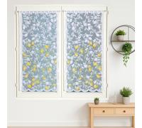 Home Maison - Paire de Vitrages en Dentelle Peinte à La Main Citron - 100% Polyester - Motif Citronnier Peint à La Main - Passe-Tringle Intégré - Prêt à Poser - 60 x 120 cm - Jaune
