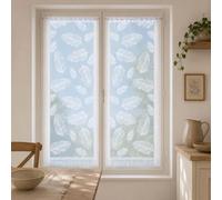 Home Maison - Paire de Vitrages Frangés en Dentelle Motif Plumes - 100% Polyester - Dentelle Jacquard avec Frange - Passe-Tringle Intégré - Prêt à Poser - 60 x 220 cm - Blanc
