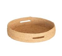 Home Maison - Plateau Rond en Osier Naturel avec Anses - Accessoires Déco - Tressage Fin - Service Repas, Petit Déjeuner, Thé, Café - 28 x 5,5 cm - Naturel