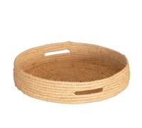 Home Maison - Plateau Rond en Osier Naturel avec Anses - Accessoires Déco - Tressage Fin - Service Repas, Petit Déjeuner, Thé, Café - 32 x 6 cm - Naturel