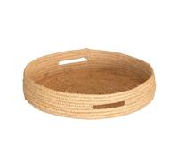 Home Maison - Plateau Rond en Osier Naturel avec Anses - Accessoires Déco - Tressage Fin - Service Repas, Petit Déjeuner, Thé, Café - 25 x 4,5 cm - Naturel