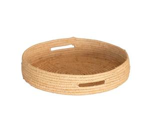Home Maison - Plateau Rond en Osier Naturel avec Anses - Accessoires Déco - Tressage Fin - Service Repas, Petit Déjeuner, Thé, Café - 28 x 5,5 cm - Naturel