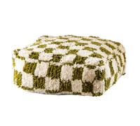 Home Maison - Pouf Damier en Laine avec Garnissage - Carré - Accessoire Déco Graphique - Assise d'Appoint, Repose-Pieds, Textile - Tissage Épais et Moelleux - 56 x 56 cm - Vert