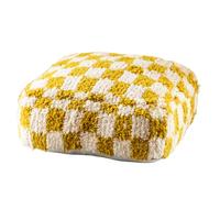 Home Maison - Pouf Damier en Laine avec Garnissage - Carré - Accessoire Déco Graphique - Assise d'Appoint, Repose-Pieds, Textile - Tissage Épais et Moelleux - 56 x 56 cm - Jaune Moutarde
