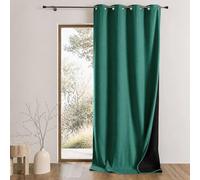 Home Maison QABANE - Rideau Thermique Phonique KONFOR - Flanelle Polyester - Occultant Isolant Froid et Bruit - Chambre Salon Bureau - 8 Oeillets - 140 x 180 cm - Vert