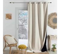 Home Maison QABANE - Rideau Thermique Phonique KONFOR - Flanelle Polyester - Occultant Isolant Froid et Bruit - Chambre Salon Bureau - 8 Oeillets - 140 x 300 cm - Blanc Cassé