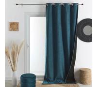 Home Maison QABANE - Rideau Thermique Phonique KONFOR - Flanelle Polyester - Occultant Isolant Froid et Bruit - Chambre Salon Bureau - 8 Oeillets - 140 x 300 cm - Bleu Paon