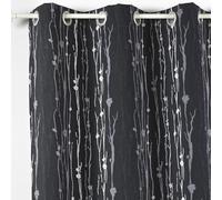 Home Maison - Rideau d'Ameublement en Jacquard Imprimé Racine - 100% Polyester - Isolant Thermique et Sonore pour Salon, Chambre - Ø 4 cm Oeillets Ronds Argent - 140 x 260 cm - Noir