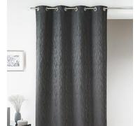 Home Maison - Rideau en Jacquard Fantaisie - Polyester 100% - Imprimés Ton sur Ton - Tamisant avec Œillets Ronds Argentés Ø 4 cm - Idéal pour Salon ou Chambre - 135 x 260 cm - Gris Anthracite